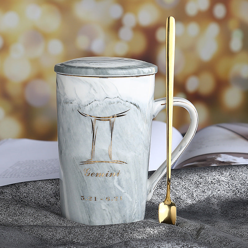 Ceramic water cup with lid spoon