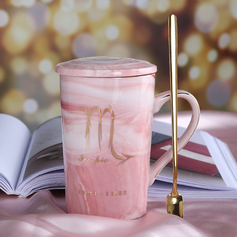 Ceramic water cup with lid spoon