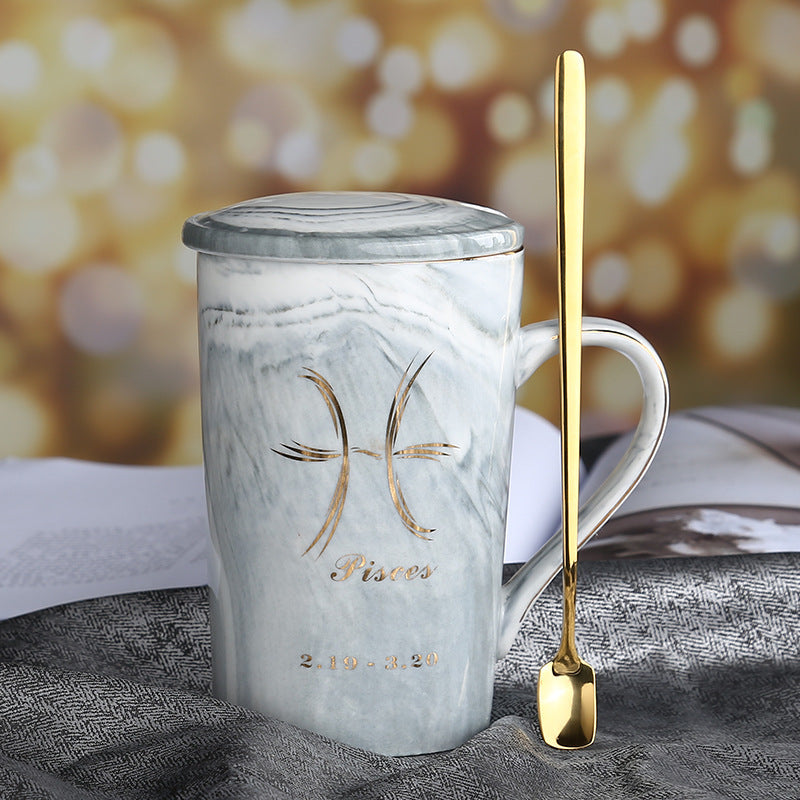 Ceramic water cup with lid spoon