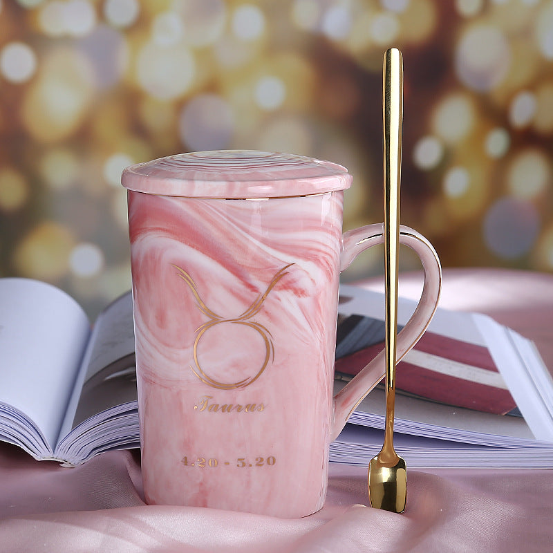 Ceramic water cup with lid spoon