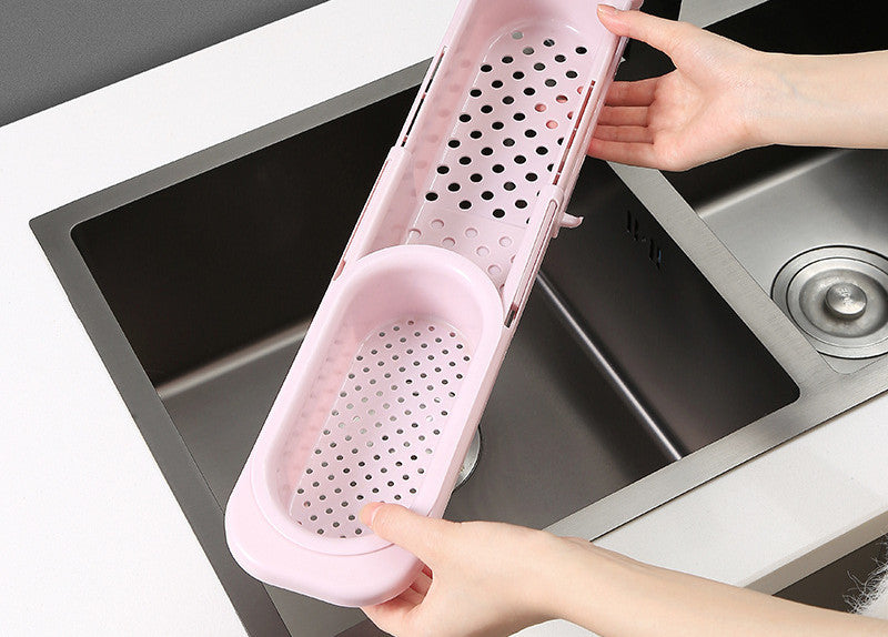 Telescopic Sink Rack and Sponge Holder, Adjustable Drainer Basket