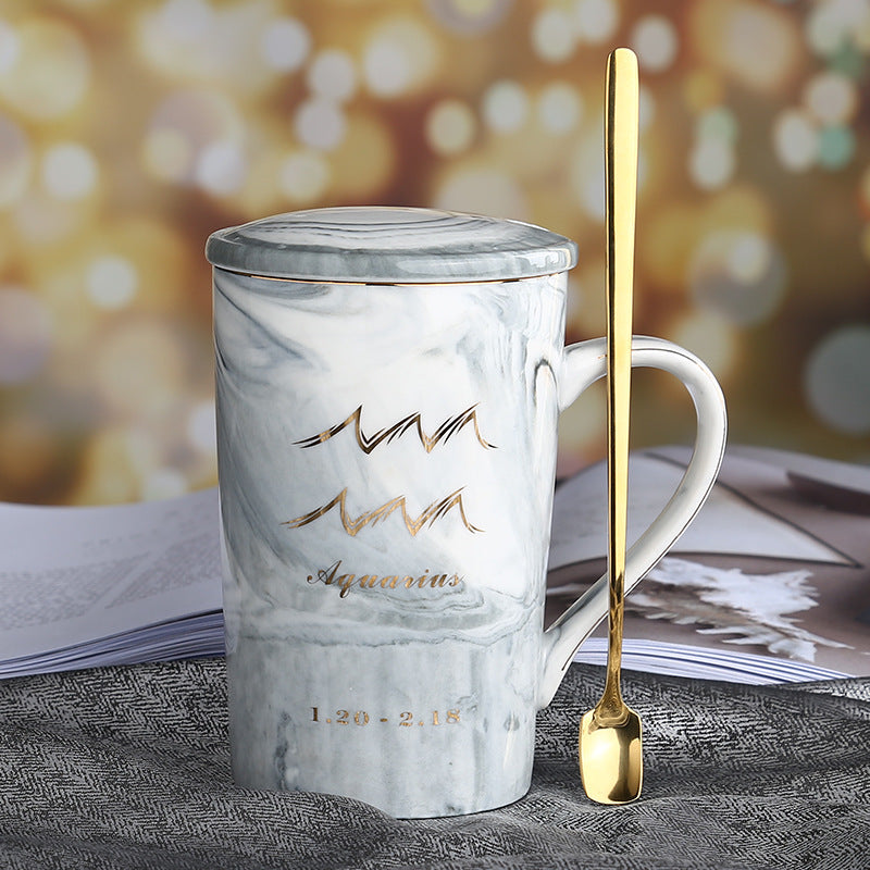 Ceramic water cup with lid spoon