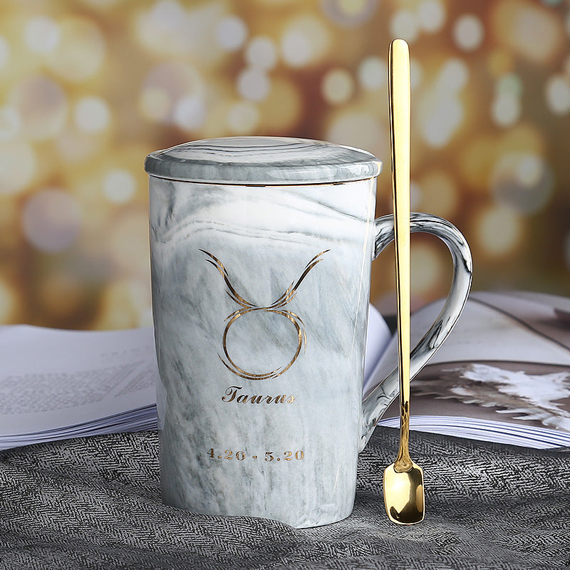 Ceramic water cup with lid spoon