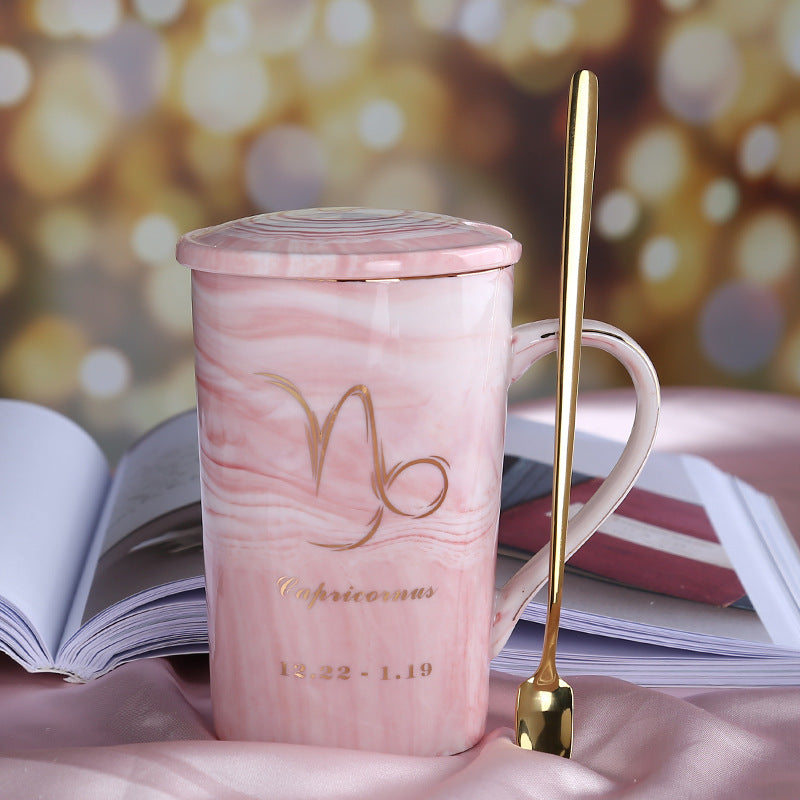 Ceramic water cup with lid spoon