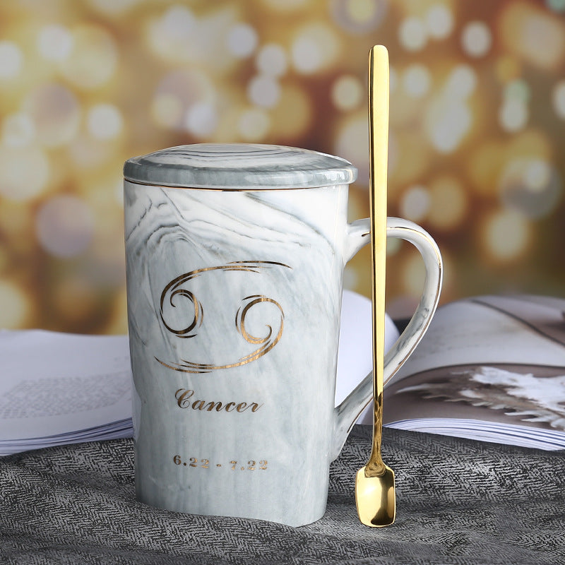 Ceramic water cup with lid spoon