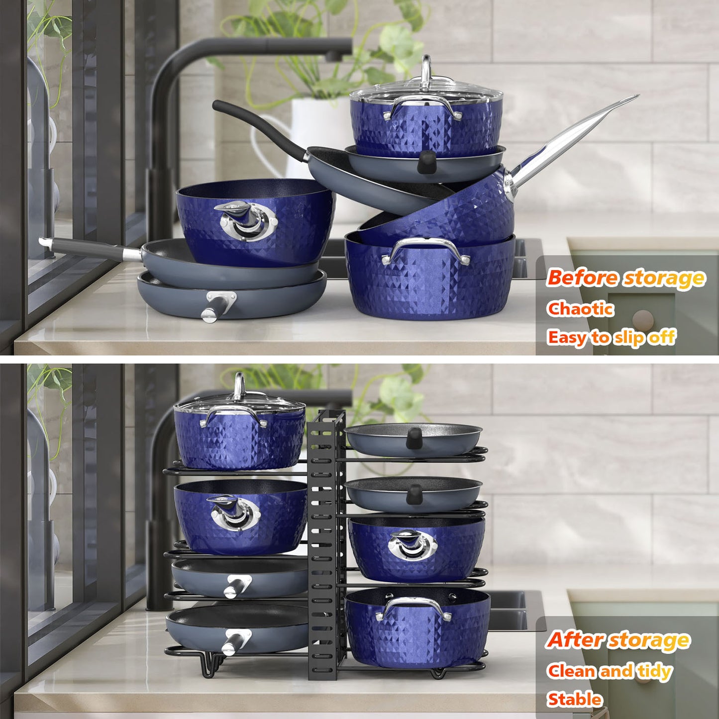 8-Tier Adjustable Pot and Pan Organizer Rack