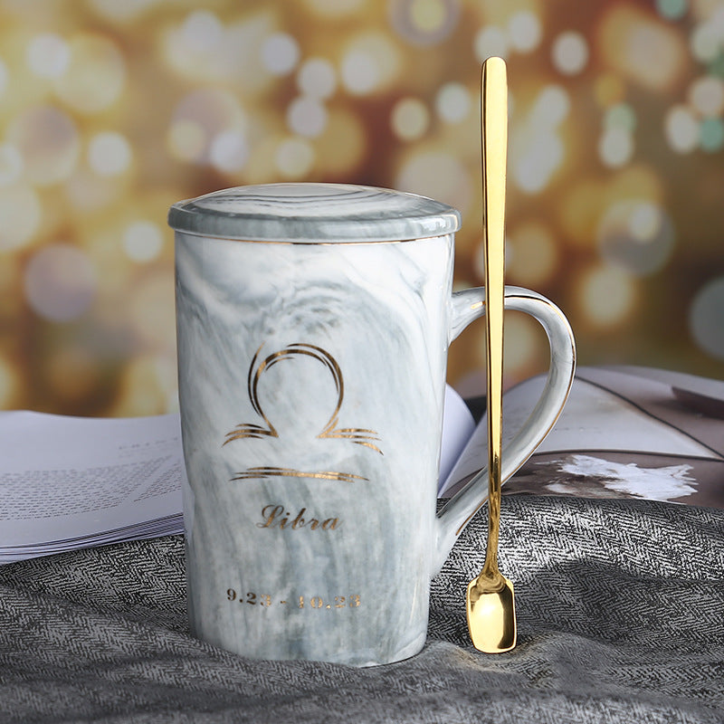 Ceramic water cup with lid spoon