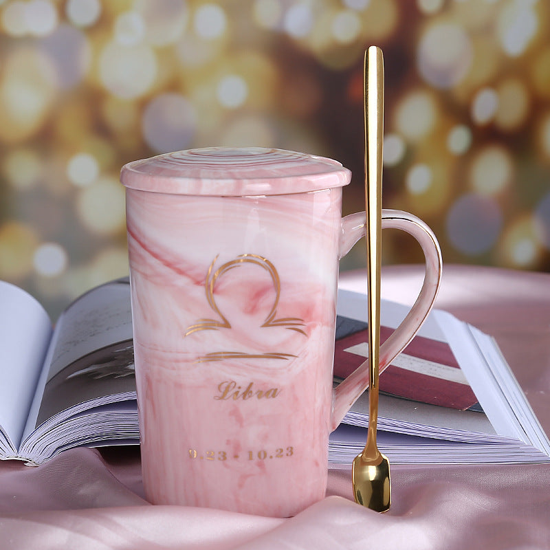 Ceramic water cup with lid spoon