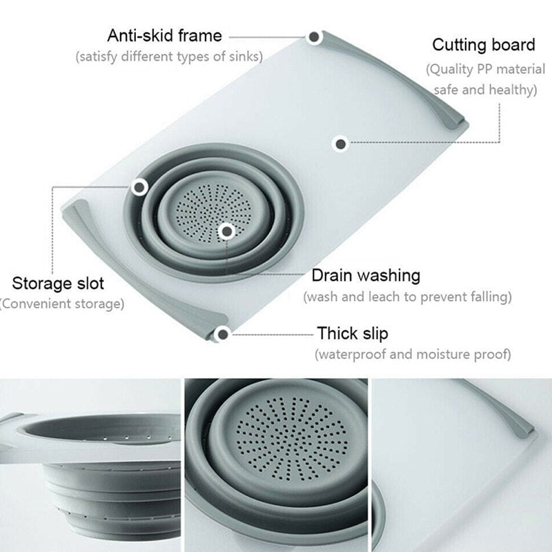 3-in-1 Folding Chopping Board with Detachable Drain Basket