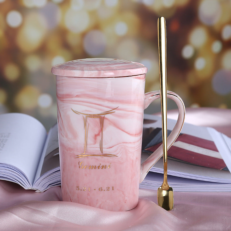 Ceramic water cup with lid spoon
