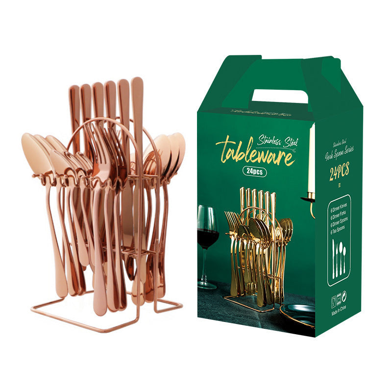 Gold Stainless Steel Dinnerware Set with Rack