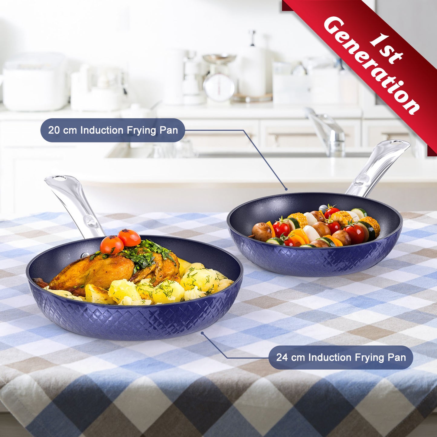 3-Piece Blue Non-Stick Frying Pan Set with 3D Diamond Design