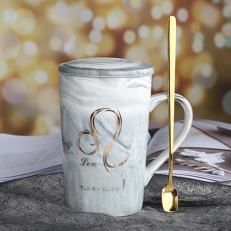 Ceramic water cup with lid spoon