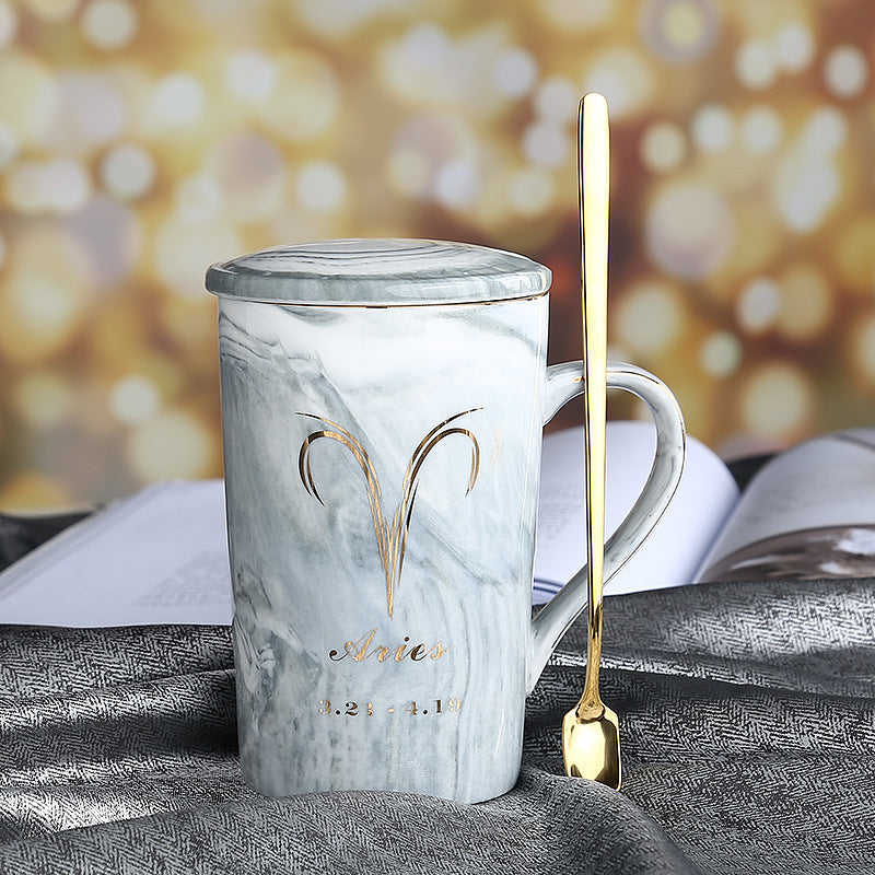 Ceramic water cup with lid spoon
