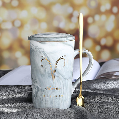 Ceramic water cup with lid spoon