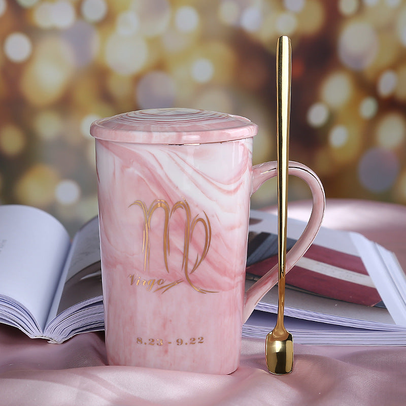 Ceramic water cup with lid spoon