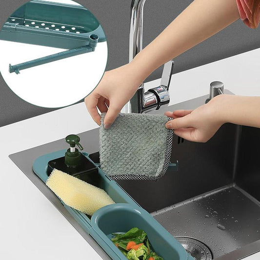 Telescopic Sink Rack and Sponge Holder, Adjustable Drainer Basket