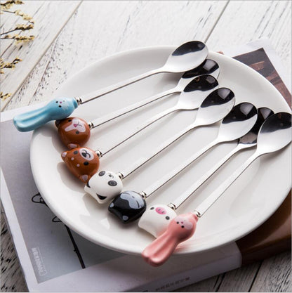 Cute cartoon stirring spoons