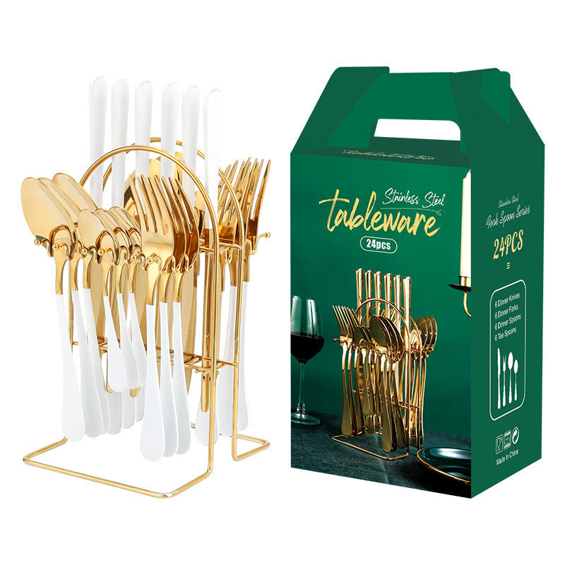 Gold Stainless Steel Dinnerware Set with Rack