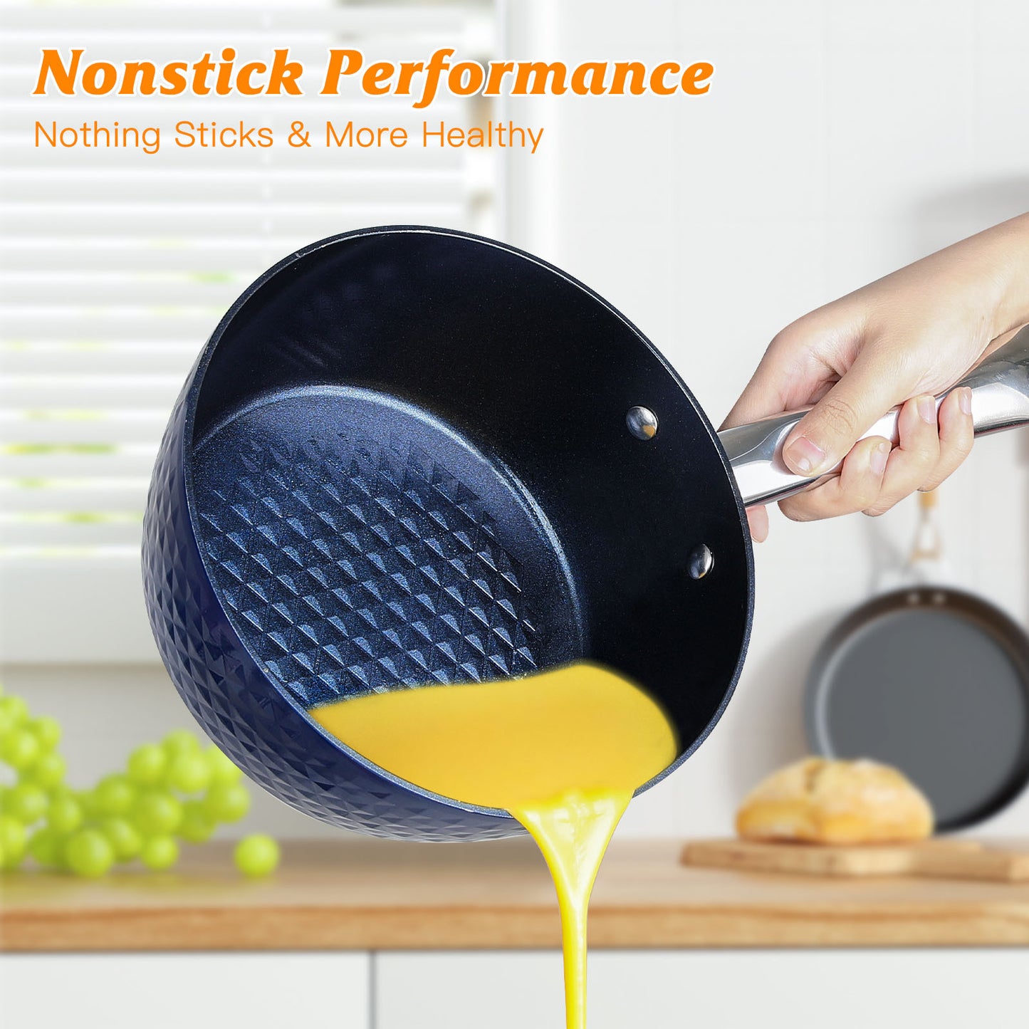 3-Piece Blue Non-Stick Frying Pan Set with 3D Diamond Design