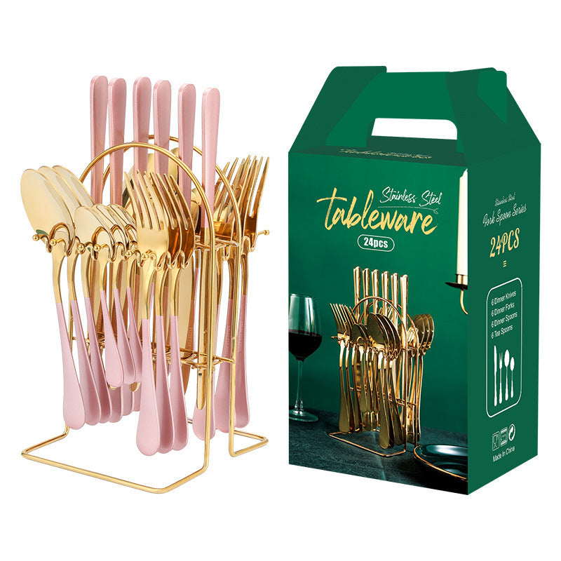 Gold Stainless Steel Dinnerware Set with Rack