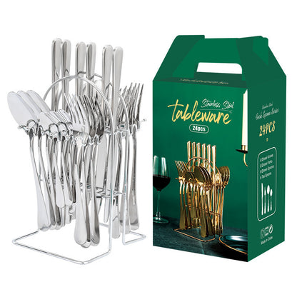 Gold Stainless Steel Dinnerware Set with Rack