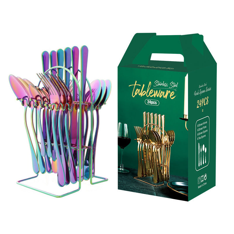 Gold Stainless Steel Dinnerware Set with Rack