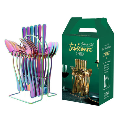 Gold Stainless Steel Dinnerware Set with Rack