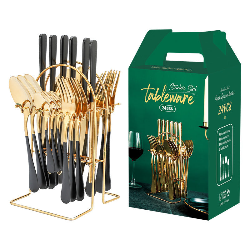 Gold Stainless Steel Dinnerware Set with Rack
