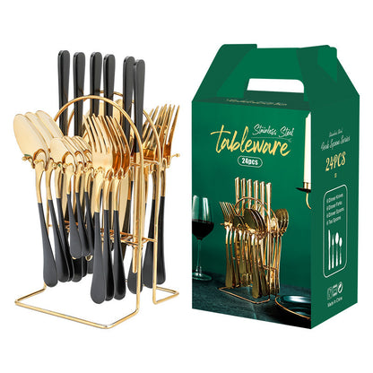 Gold Stainless Steel Dinnerware Set with Rack