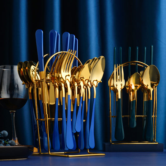 Gold Stainless Steel Dinnerware Set with Rack