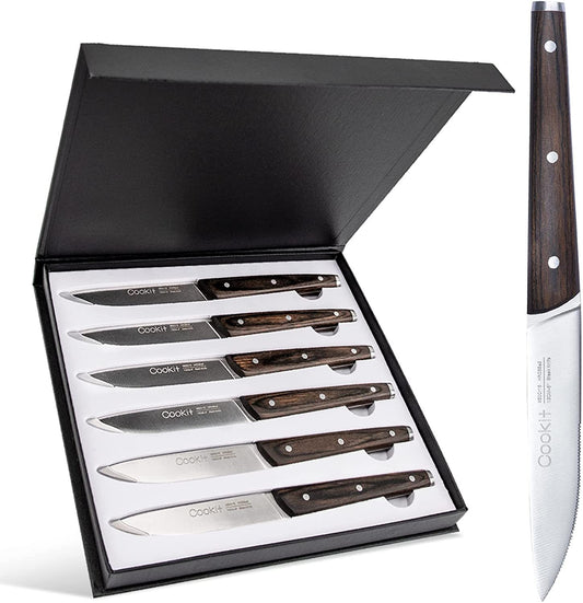 6-Piece Serrated Steak Knife Set with Wooden Handles