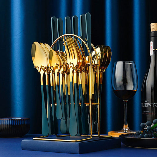 Gold Stainless Steel Dinnerware Set with Rack