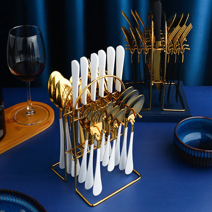 Gold Stainless Steel Dinnerware Set with Rack