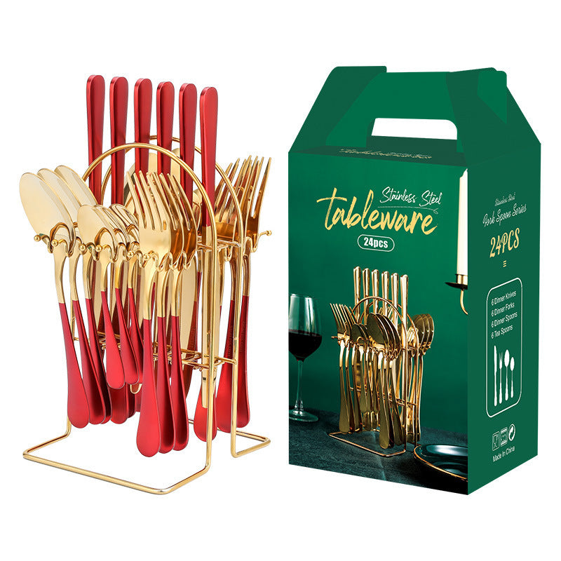 Gold Stainless Steel Dinnerware Set with Rack
