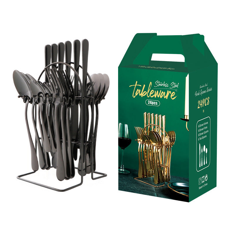Gold Stainless Steel Dinnerware Set with Rack