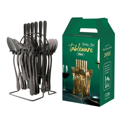 Gold Stainless Steel Dinnerware Set with Rack
