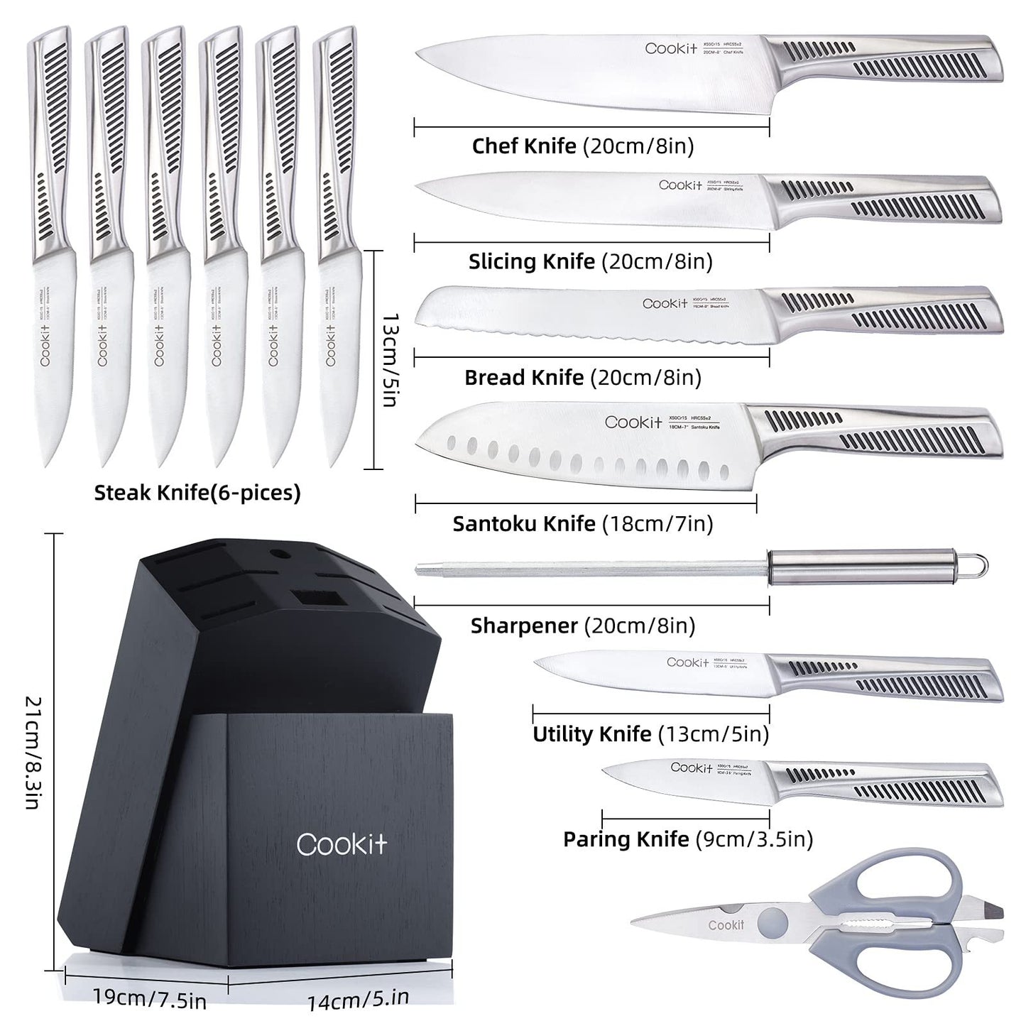 15-Piece Kitchen Knife Set with Block & Accessories