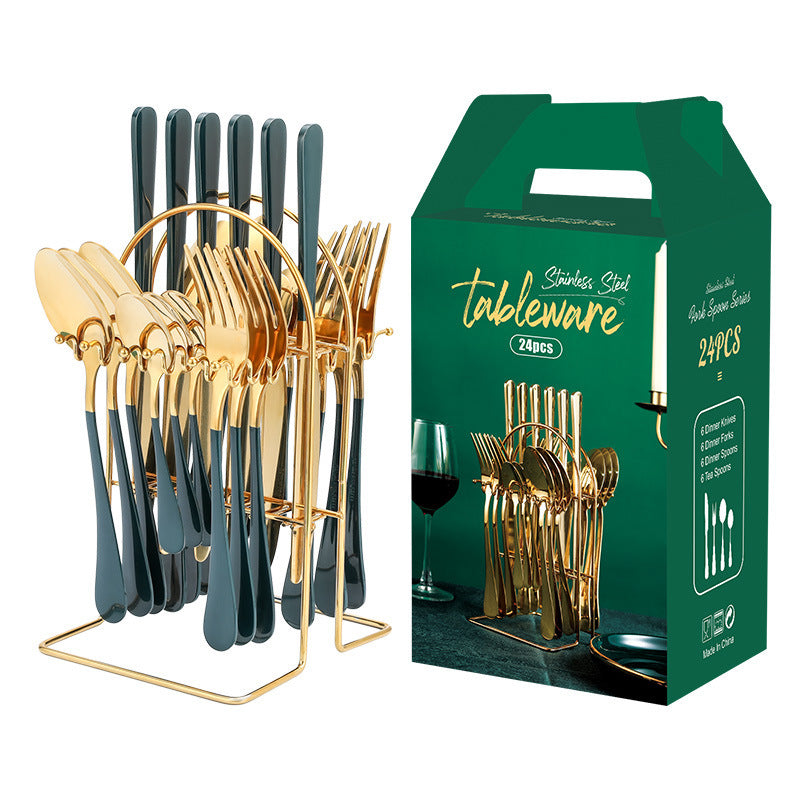 Gold Stainless Steel Dinnerware Set with Rack