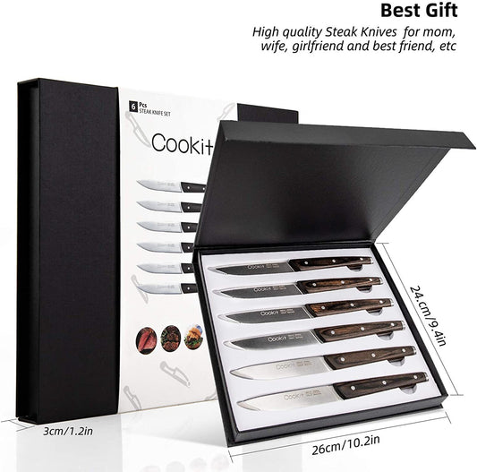6-Piece Serrated Steak Knife Set with Wooden Handles