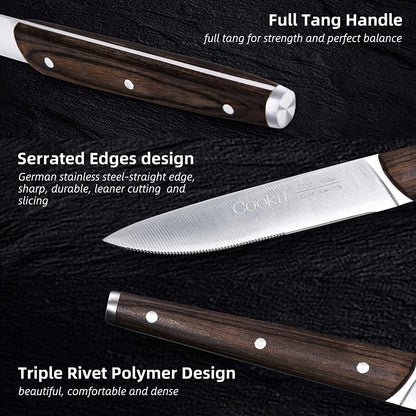 6-Piece Serrated Steak Knife Set with Wooden Handles