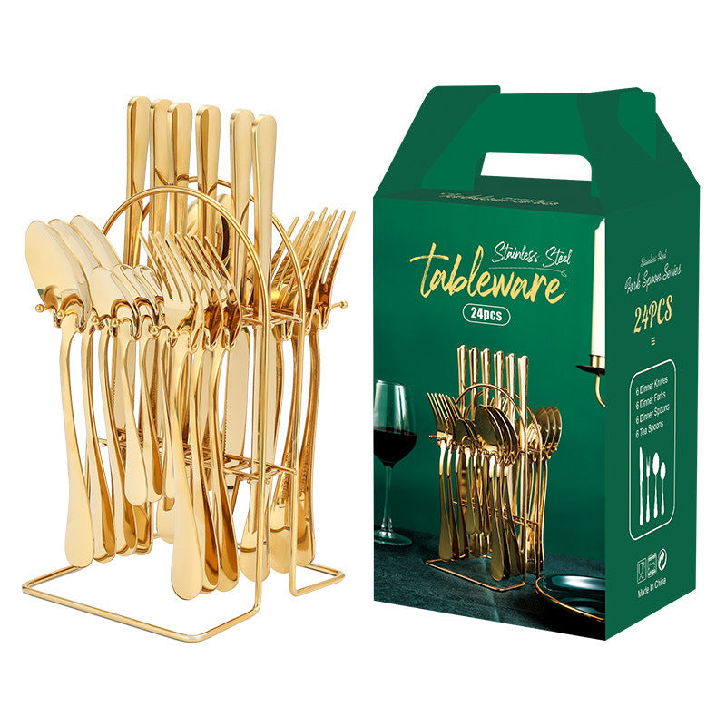 Gold Stainless Steel Dinnerware Set with Rack