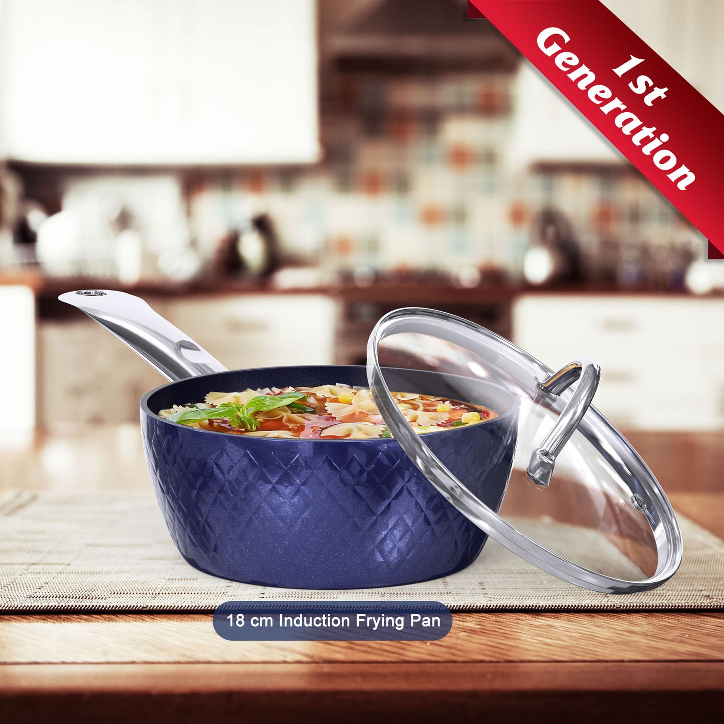 3-Piece Blue Non-Stick Frying Pan Set with 3D Diamond Design